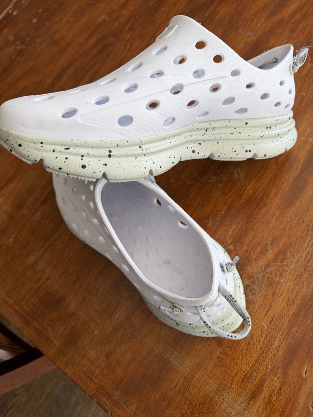 White Perforated Slip-On Clog Mule with Speckled Cream Sole